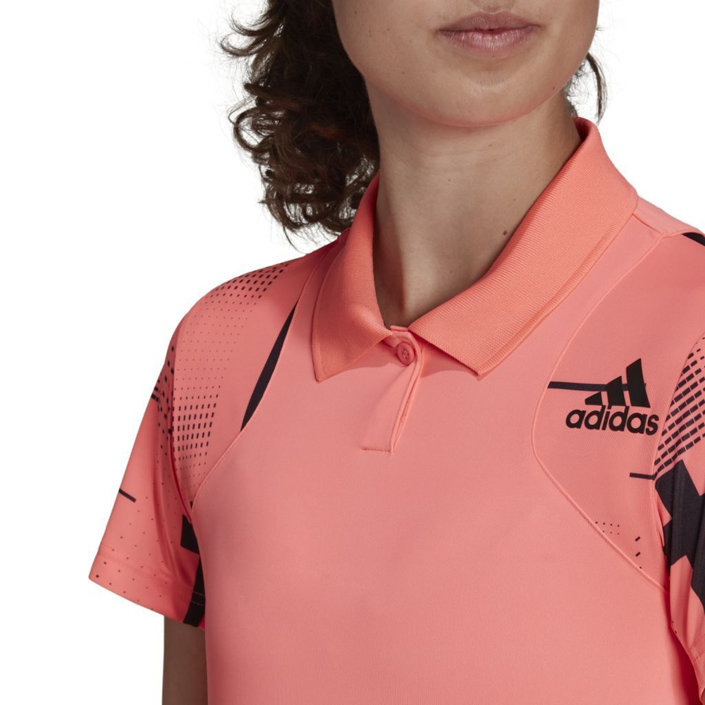 Женское поло Adidas W Club Graphic Polo - acid red/black