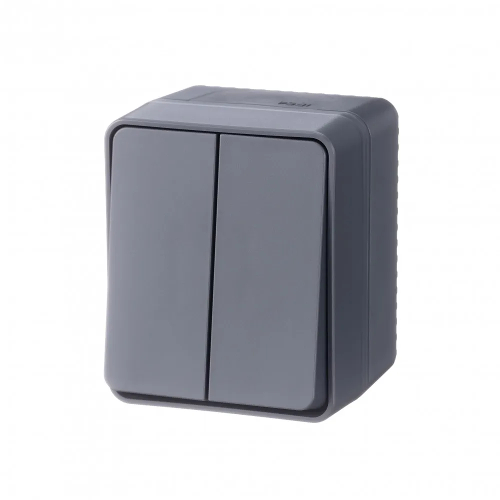 ATLASDESIGN PROFI IP54 О/У 2-клавишный ВЫКЛЮЧАТЕЛЬ, сх.5, 10АХ, АНТРАЦИТ