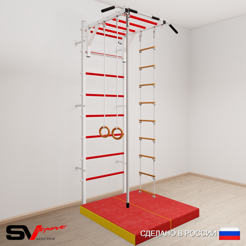 Шведская стенка Sv Sport 5214 (Турник рукоход/Канат/Кольца/Лестница/Мат 1м)