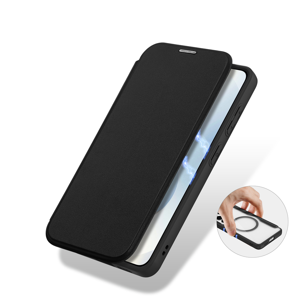 Чехол книжка черного цвета с MagSafe для Samsung Galaxy S26+ Плюс, серия Skin X Pro Series от Dux Ducis