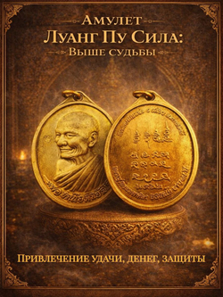 Амулет Луанг Пу Сила: Выше судьбы золотистый в капсуле