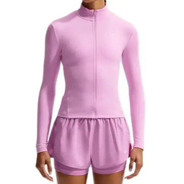 Женская Кофта теннисная Nike One Dri-Fit Full Zip Fitted - pink rise/white