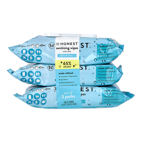 The Honest Company, Sanitizing Wipes With Aloe, Free & Clear, 3 Packs, 50 Wipes Each
