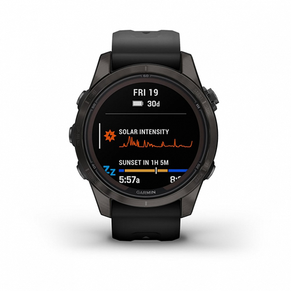 Умные часы Garmin FENIX 7S PRO Sapphire Solar Edition 42 мм титановый угольно-серый DLC с силиконовым ремешком
