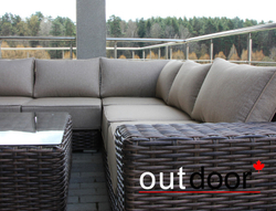 Комплект мебели из ротанга OUTDOOR Санторини (угловой диван, стол), широкое плетение, коричневый