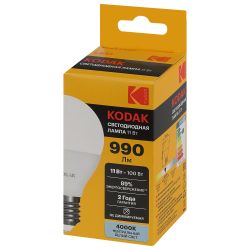 Лампа светодиодная Kodak LED P45-11W-840-E27 K 11Вт шар нейтральный белый свет Е27 | Kodak