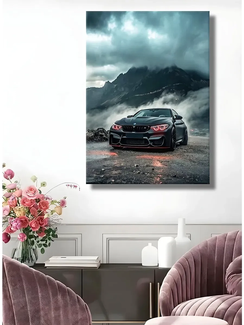 Картина BMW в тумане интерьерная 30х40см 1шт.