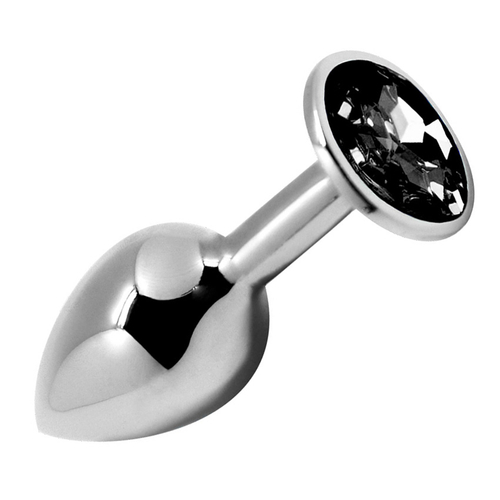 Металлическая анальная пробка 8см с черным кристаллом Cnex Alive Mini Black Crystal Metal Anal Plug Size M