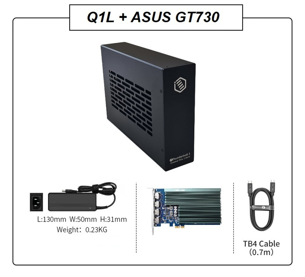 Внешняя видеокарта EGPu Wikingoo Q1l + Asus GT730, Thunderbolt 3/4.