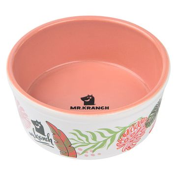 Миска Mr.Kranch для собак и кошек из фарфора Тропики 450мл розовая