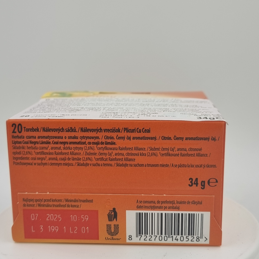 Чай черный Lipton с лимоном 20 пакетиков 34 г (из Эстонии)