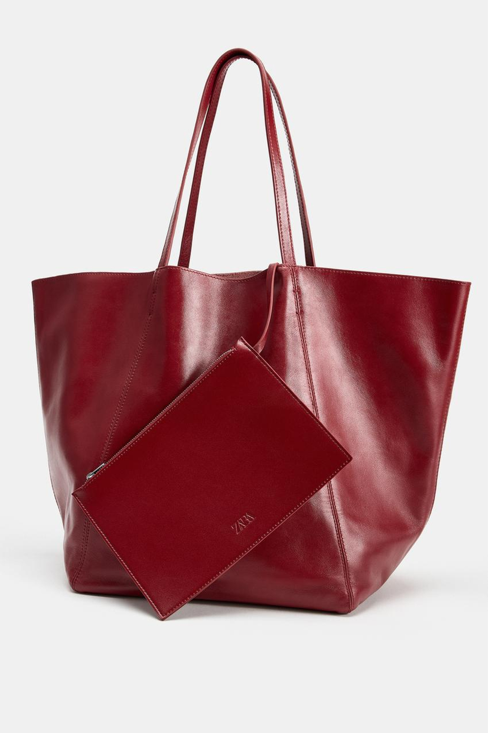 ZARA КОЖАНАЯ СУМКА-ШОПЕР, КРАСНЫЙ
