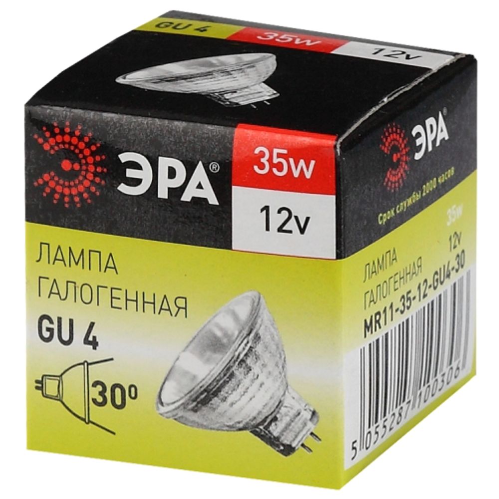 Лампа галогенная ЭРА GU4-MR11-35W-12V-30CL 35Вт софит теплый белый свет GU4 | Лампы галогенные Точечные (MR, PAR)