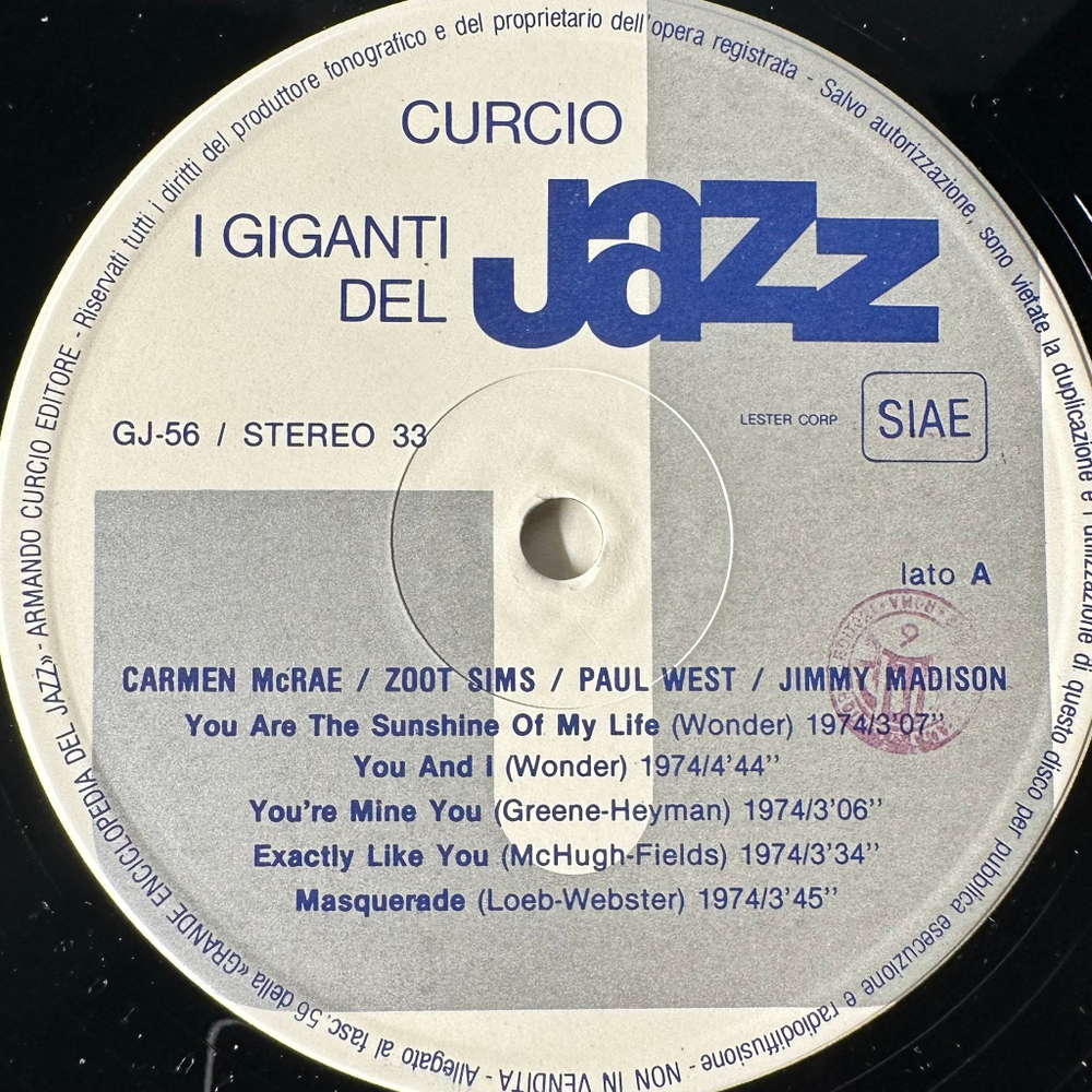 Giganti Del Jazz Vol. 56 - Carmen McRae / Zoot Sims / Paul West / Jimmy Madison (Италия 1981г.)
