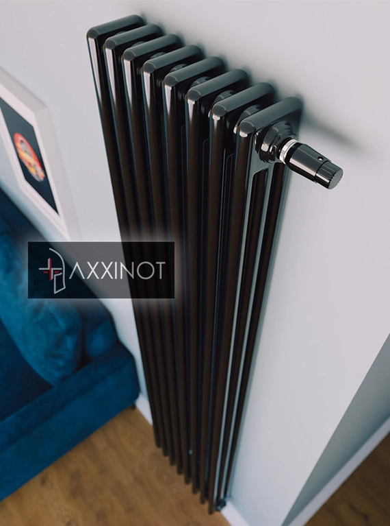 Axxinot Sentir 3130 - трехтрубный трубчатый радиатор высотой 1300 мм, нижнее подключение с термовентилем, черный