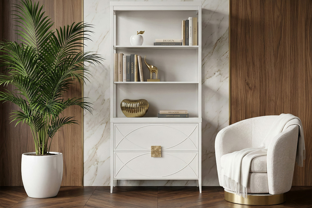 Шкаф-витрина Garda Decor открытый широкий с Комод Garda Decorом с 2-мя ящиками