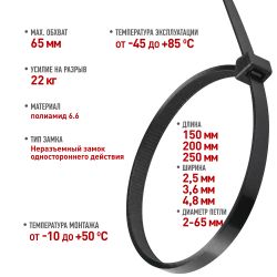 Набор стяжек кабельных пластиковых ЭРА NO-225-631 2.5х150 3.6х200 4.8х250 черные 75 шт | Кабельные стяжки (хомуты)