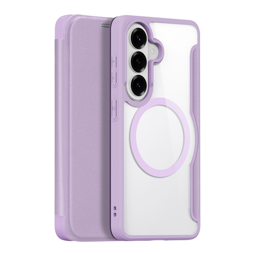 Чехол книжка фиолетового розового цвета с MagSafe для Samsung Galaxy S26, серия Skin X Pro Series от Dux Ducis