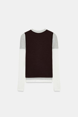 ZARA ФУТБОЛКА С ЭФФЕКТОМ ТРОЙНОГО СЛОЯ И ДЛИННЫМИ РУКАВАМИ, КОРИЧНЕВЫЙ