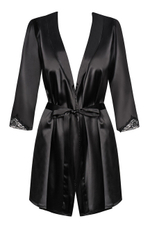 Черный атласный халатик с кружевом на рукавах Satina Robe SM (42-44) (Цвет: черный)