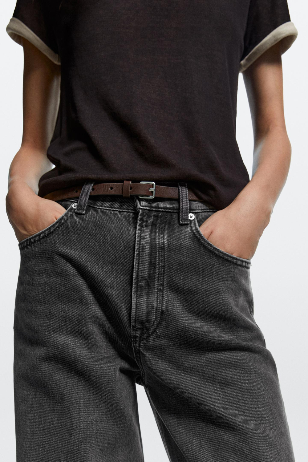 Massimo Dutti Джинсы с высокой талией и широкими штанинами, серый