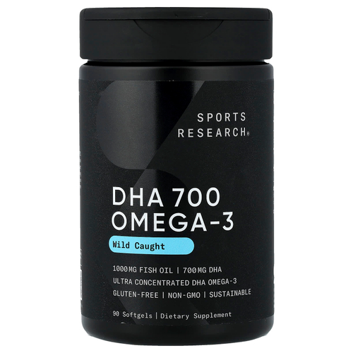 Sports Research, ДГК 700 омега-3, из рыбы дикого улова, 90 капсул