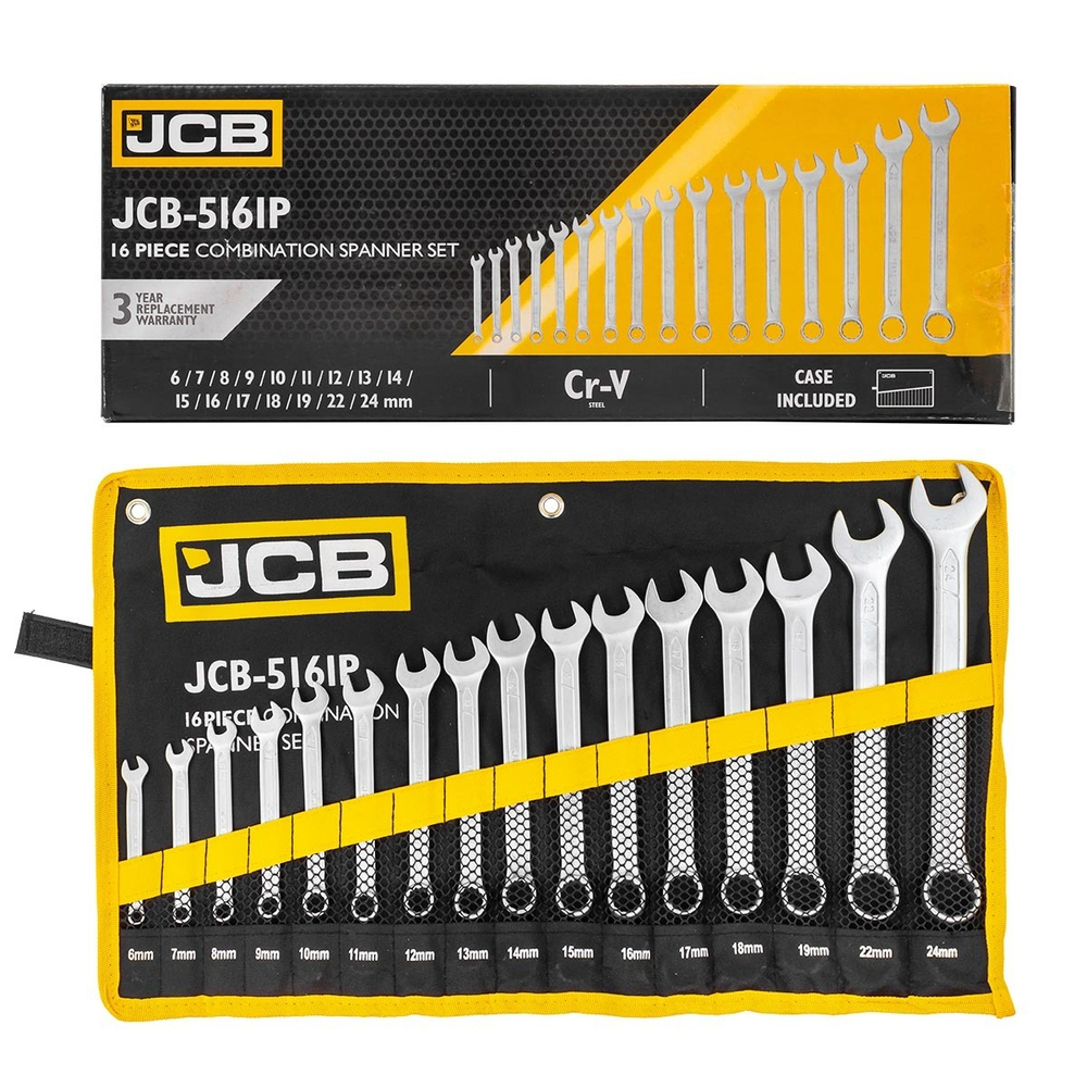 Набор ключей комбинированных 16пр.(6-19, 22, 24мм),на полотне JCB JCB-5161P