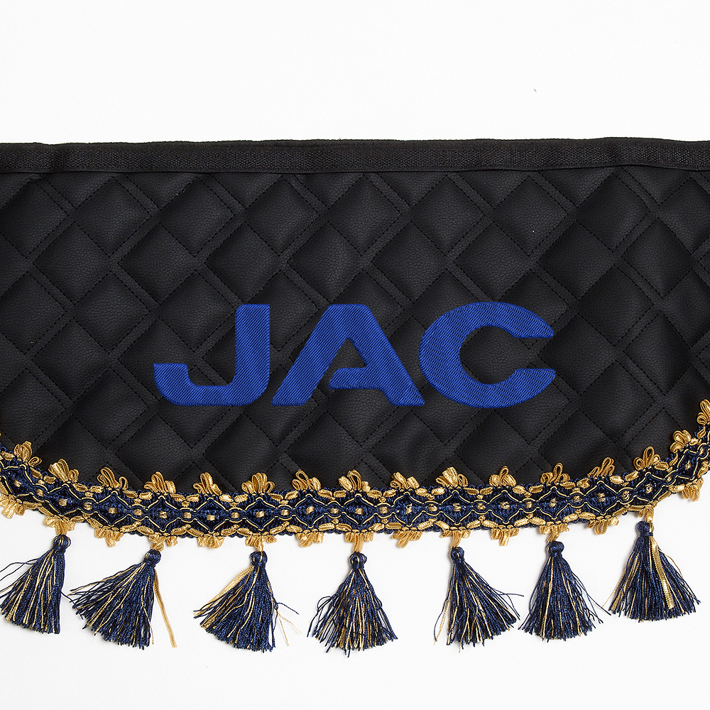 Ламбрекен с косынками стеганые JAC (экокожа, черный, синие кисточки)
