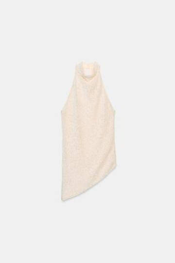 ZARA ТОП С ГОРЛОВИНОЙ ХАЛТЕР И ПАЙЕТКАМИ — ZW COLLECTION, ЭКРЮ