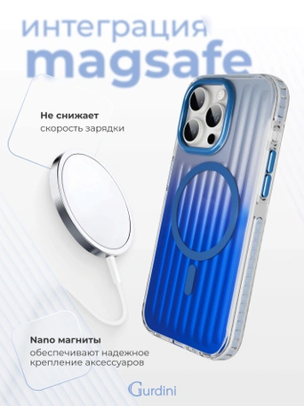 Чехол накладка iPhone 16 Pro 6.3" Gurdini Ocean Case (2) Transparent синий