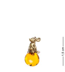 AM-1061 Фигурка кошельковая «Мышь» (латунь, янтарь)