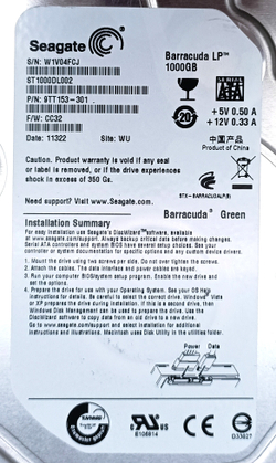 Жёсткий диск HDD Seagate Barracuda ST1000DL002, 1TB