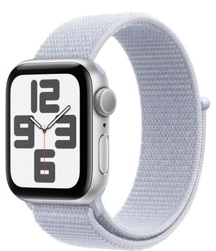 Apple Watch SE 2024, 44 мм, корпус из алюминия серебристого цвета, спортивный браслет дымчато-голубого цвета