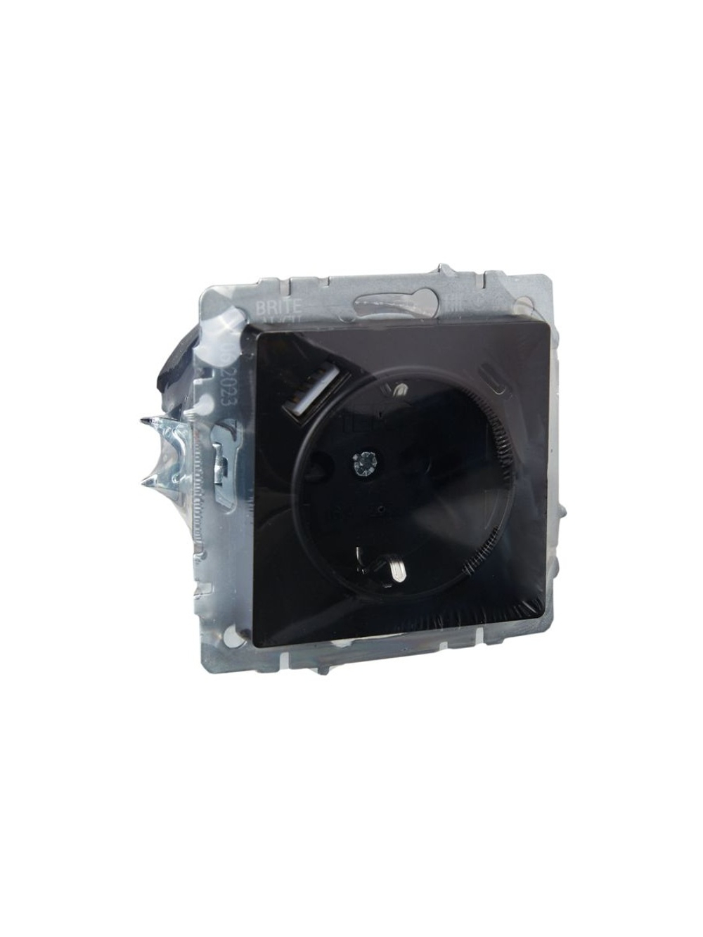 Розетка BRITE РЮш11-1-БрЧ 16А с USB A+C 18Вт с заземл. защ. шторки механизм черн. IEK BR-R14-16-U22-018-K02