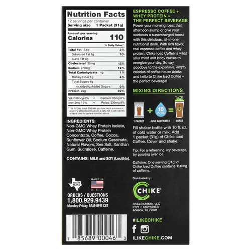 Chike Nutrition, Кофе со льдом с высоким содержанием протеина, шоколадная карамель, 12 пакетиков, 31 г (1,09 унции)