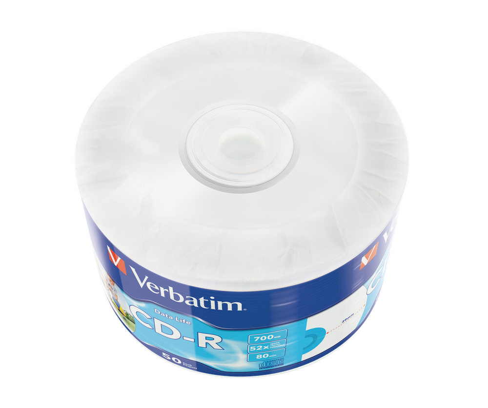 Оптический диск Verbatim CD-R 52x 700MB DataLife Wide Inkjet Printable no ID, Bulk, 50 шт.