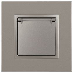 Розетка ЭРА Elegance 14-2103-16 с заземлением 2P+E Schuko со шторками с крышкой 16А-250В титан | Эра Elegance