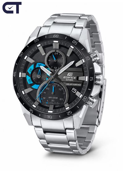 CASIO EQS-940DB-1BVUDF EDIFICE мужские наручные часы — солнечный хронограф с выразительным чёрным циферблатом