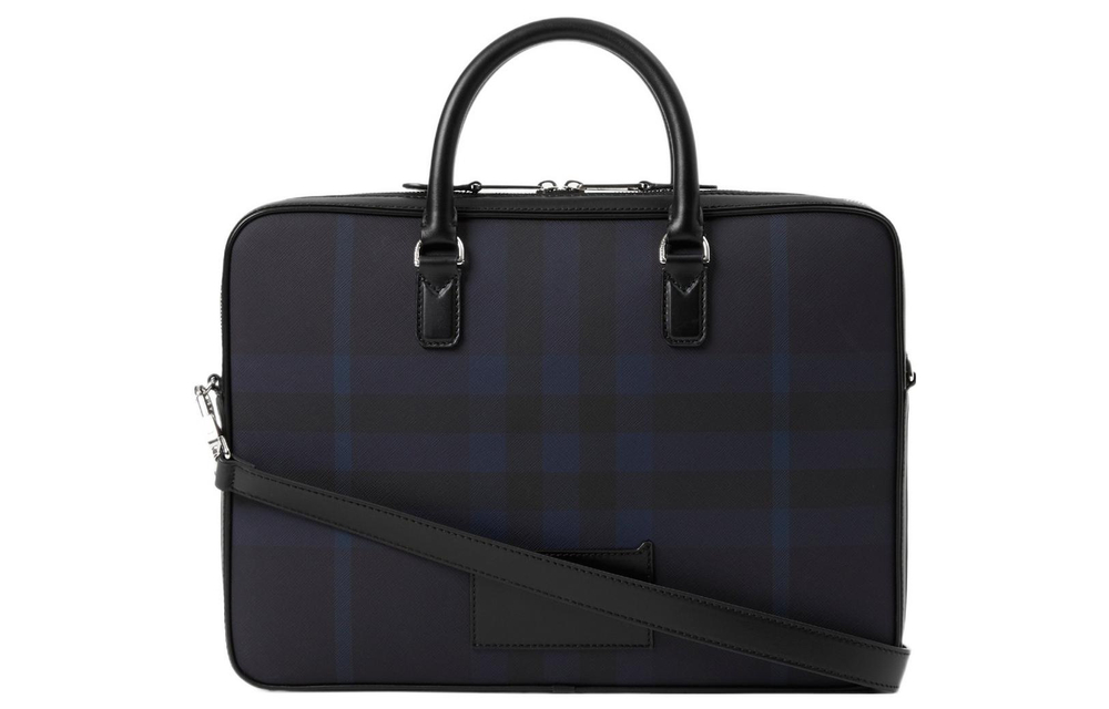 Burberry Calfskin Trim Shoulder Bag, Crossbody Bag, Handbag, Briefcase Men"s Marine Blue