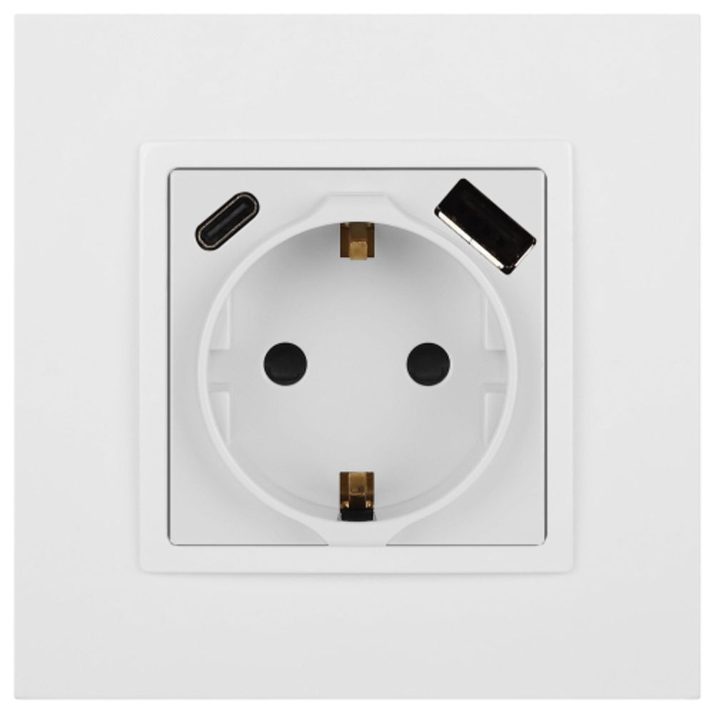 Розетка ЭРА Elegance 14-4108-01 2P+E 16A-250В со шторками с USB type-A+C 5В-3А белый | Эра Elegance