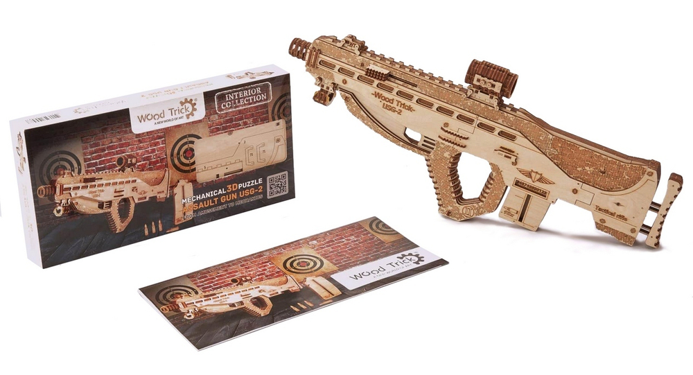 Штурмовая винтовка USG-2 от Wood Trick - деревянный конструктор, 3D пазл, Сборная механическая модель, стреляет пульками