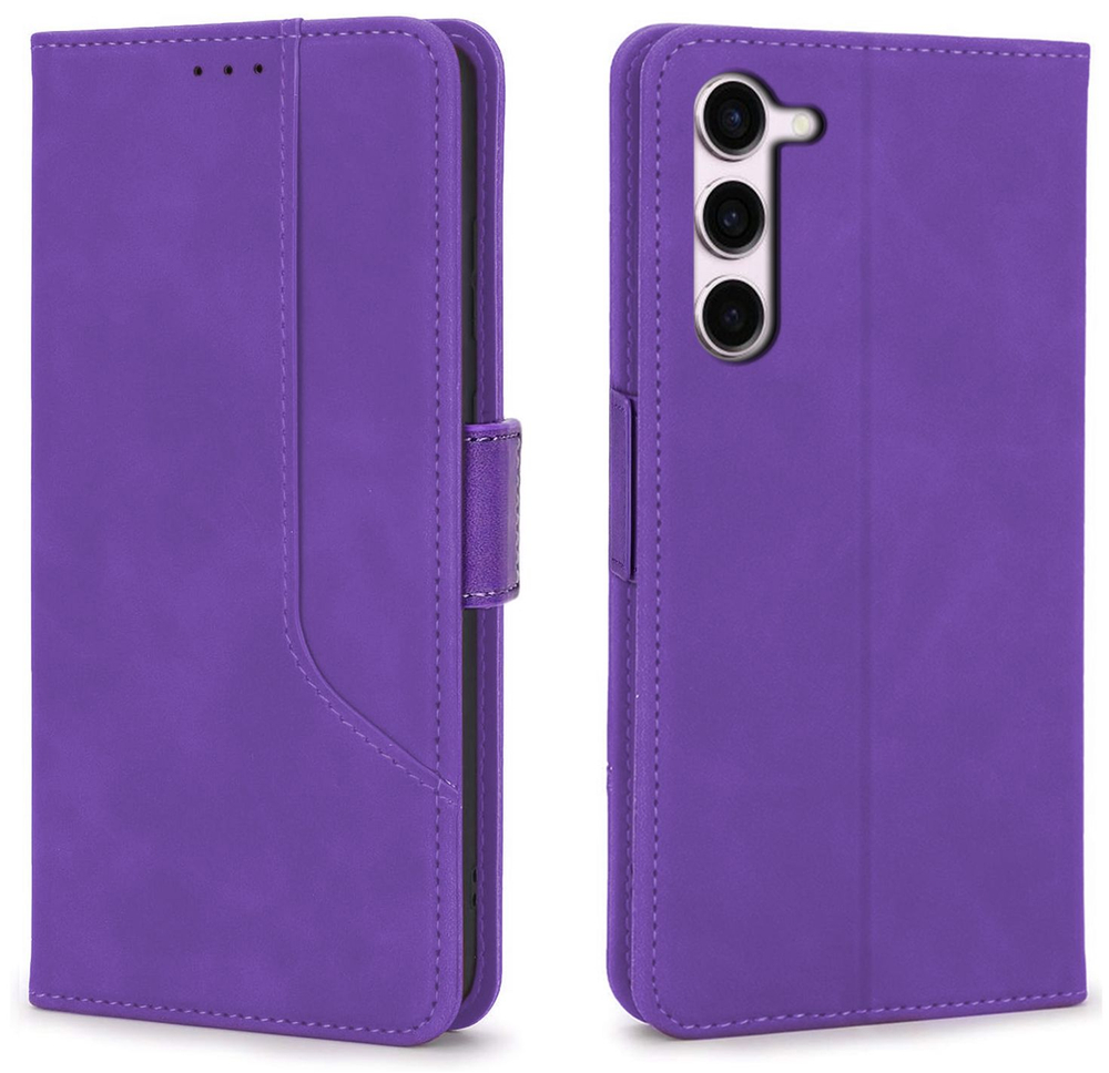 Стильный чехол-книжка из кожи для SAMSUNG S23 (не ULTRA/ FE/ PLUS!) с отделом для наличных, 3 слотами для карт и подставкой