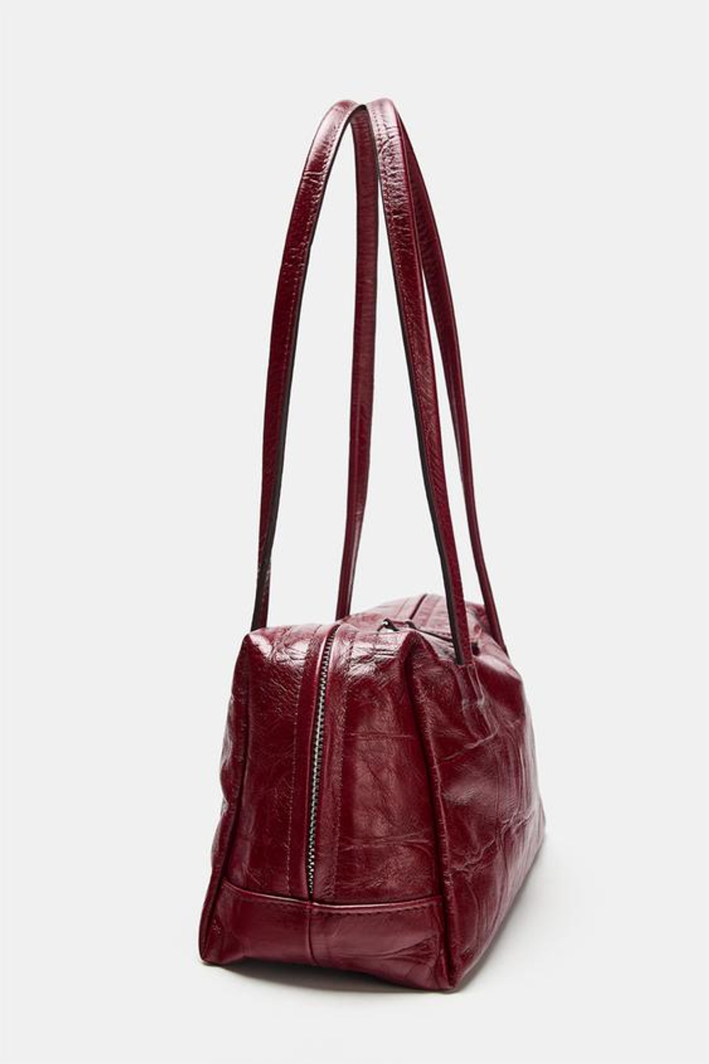 ZARA ТЕКСТУРНАЯ КОЖАНАЯ СУМКА С ПЛЕЧЕВЫМ РЕМНЕМ, КРАСНЫЙ