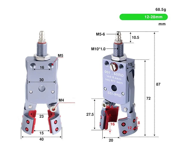 GPR-15S external teeth (clamping range: 12-28mm) without detection