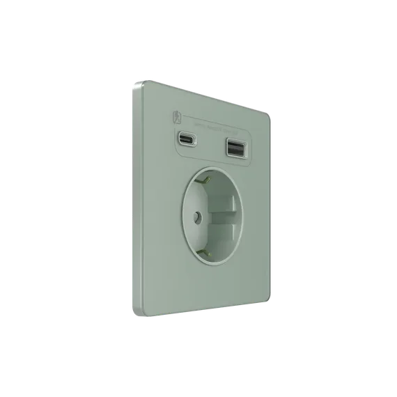 Розетка с USB A+C с заземлением и защитными шторками Systeme Electric Infinity Таежное утро FSE000832