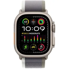 Часы Apple Watch Ultra 2, 2024, 49 мм, титан натурального цвета, ремешок Trail цвета «зелёный/серый»