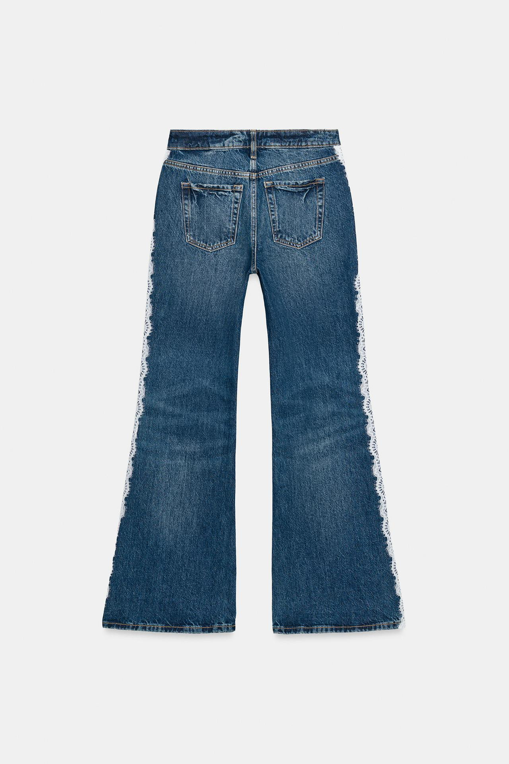 ZARA ДЖИНСЫ Z1975 BOOTCUT С ВЫСОКОЙ ПОСАДКОЙ И КРУЖЕВОМ, СИНИЙ