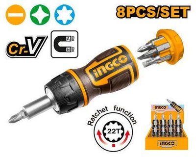 Отвёрткa тpeщоточная с битами 8 в 1 SUPER INGCO AKISDS1728