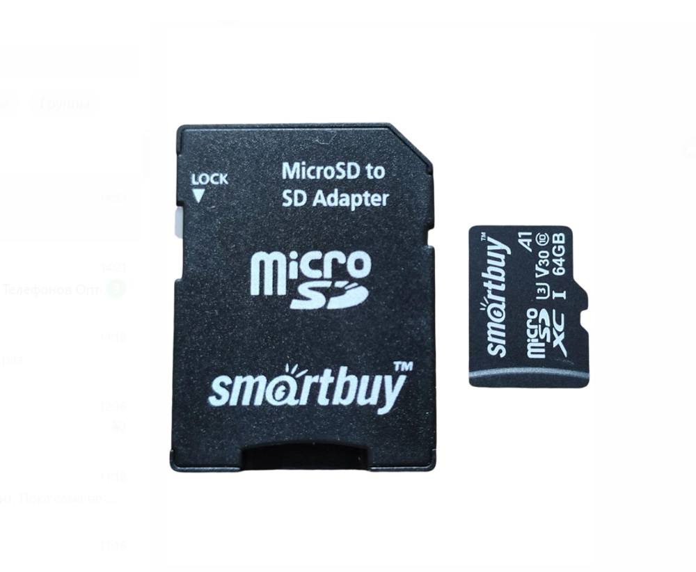 micro SDXC карта памяти Smartbuy 64GB U3 V30 A1 Advanced R/W up to 90/55 с адапт (SB64GBSDU1A-AD)