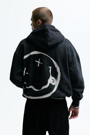 PULL&BEAR Толстовка с капюшоном на молнии с логотипом Nirvana, серый